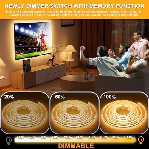PAUTIX COB LED Strip Light 2m (6.56ft) Warm White 2700K | Dimmable USB Powered Tape Light with 640 LEDs thumbnail 3