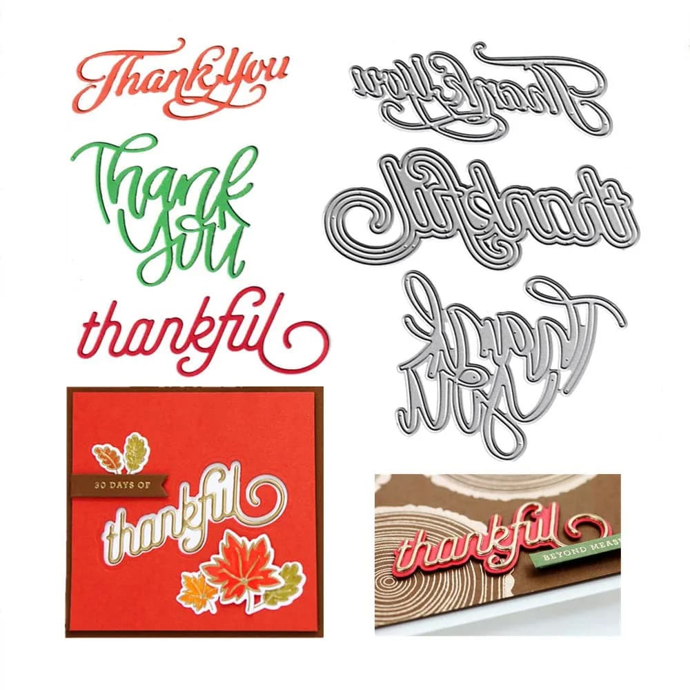 AHTOLS Thank You Alphabet Cutting Dies Set | 3 Kinds Metal Embossing Stencils for Card Scrapbooking — 3pcs Thank You