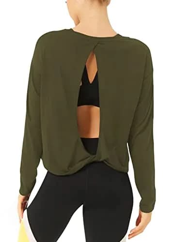 Bestisun Women Yoga Workout Tops Backless Exercise Clothes Army Green S | Breathable, Loose Fit, Open Back thumbnail 1