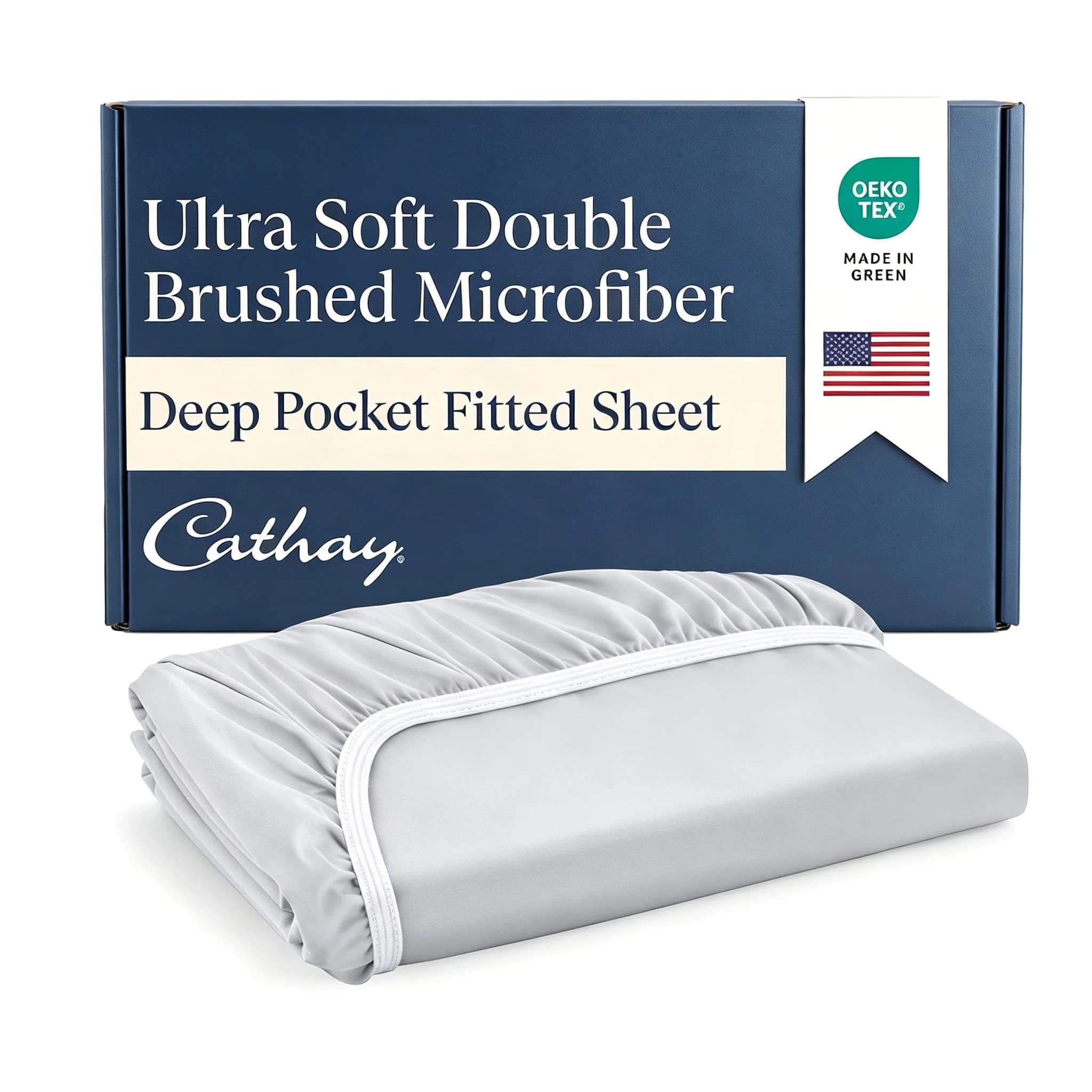 Cathay Home Queen Fitted Sheet Only, 14" Deep Pocket Ultra Soft, Light Gray | Hypoallergenic Microfiber Bedding