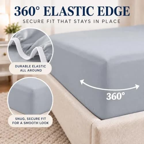 Cathay Home Queen Fitted Sheet Only, 14" Deep Pocket Ultra Soft, Light Gray | Hypoallergenic Microfiber Bedding thumbnail 3