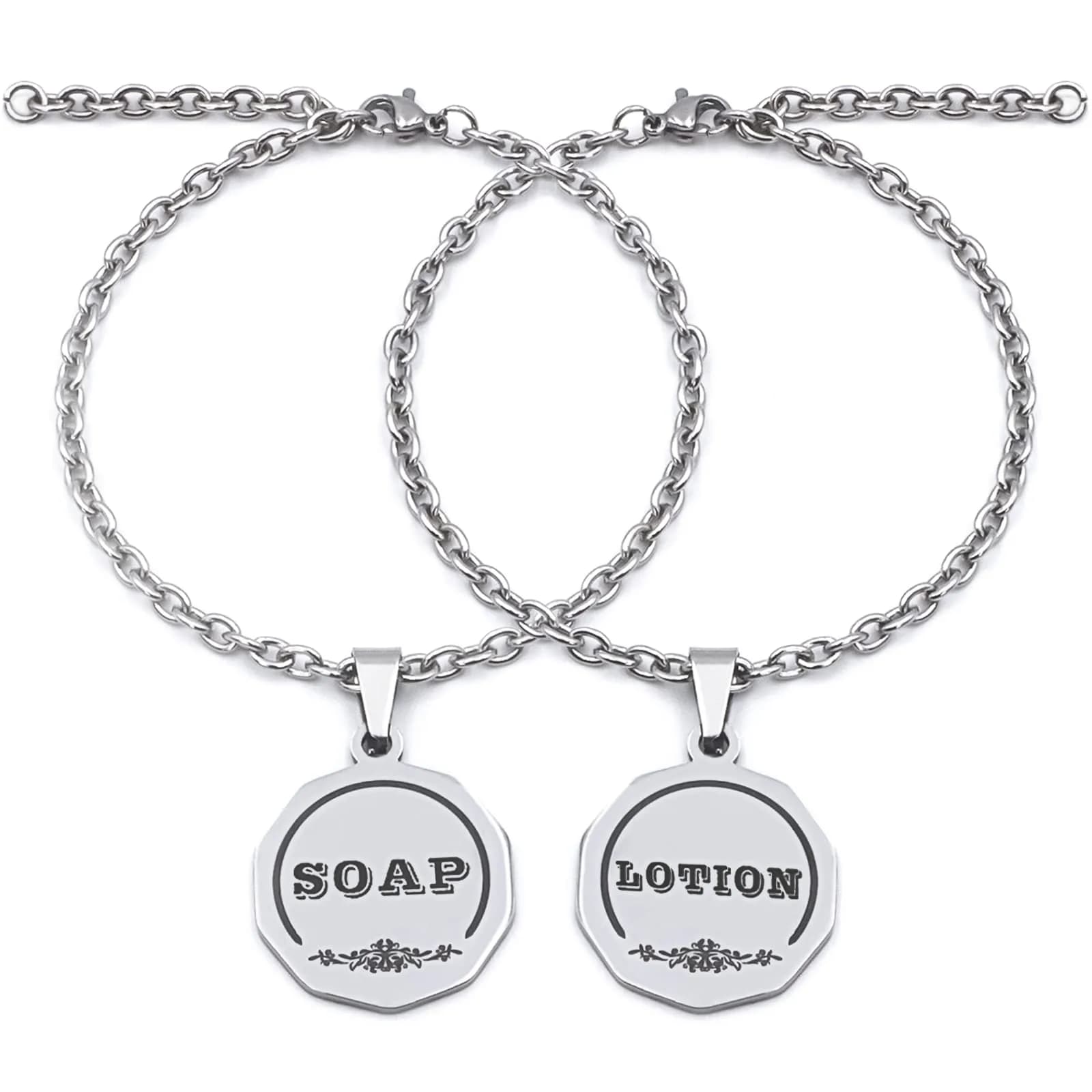 HvOvMvE Black 2 pcs Label Set | Double-Sided Stainless Steel Tags for Dispensers — Silver