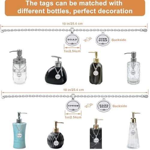 HvOvMvE Double-Sided Soap/Lotion Dispenser Labels with Chain, 2 pcs Set (Silver) | Rustic Farmhouse Mason Jar Decor thumbnail 4
