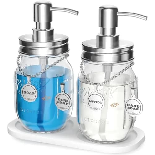 HvOvMvE Double-Sided Soap/Lotion Dispenser Labels with Chain, 2 pcs Set (Silver) | Rustic Farmhouse Mason Jar Decor thumbnail 5
