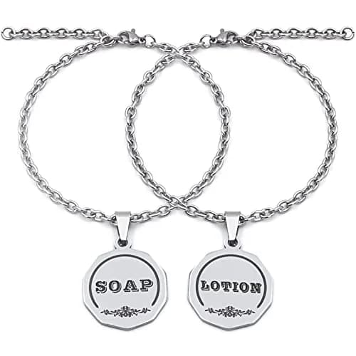 HvOvMvE Double-Sided Soap/Lotion Dispenser Labels with Chain, 2 pcs Set (Silver) | Rustic Farmhouse Mason Jar Decor thumbnail 1