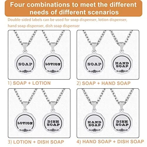 HvOvMvE Double-Sided Soap/Lotion Dispenser Labels with Chain, 2 pcs Set (Silver) | Rustic Farmhouse Mason Jar Decor thumbnail 3