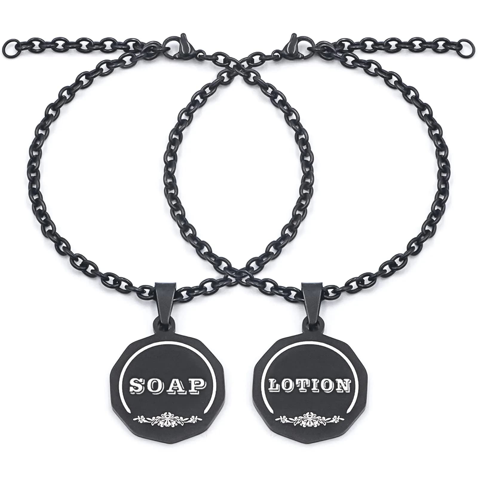 HvOvMvE Black 2 pcs Label Set | Double-Sided Stainless Steel Tags for Dispensers