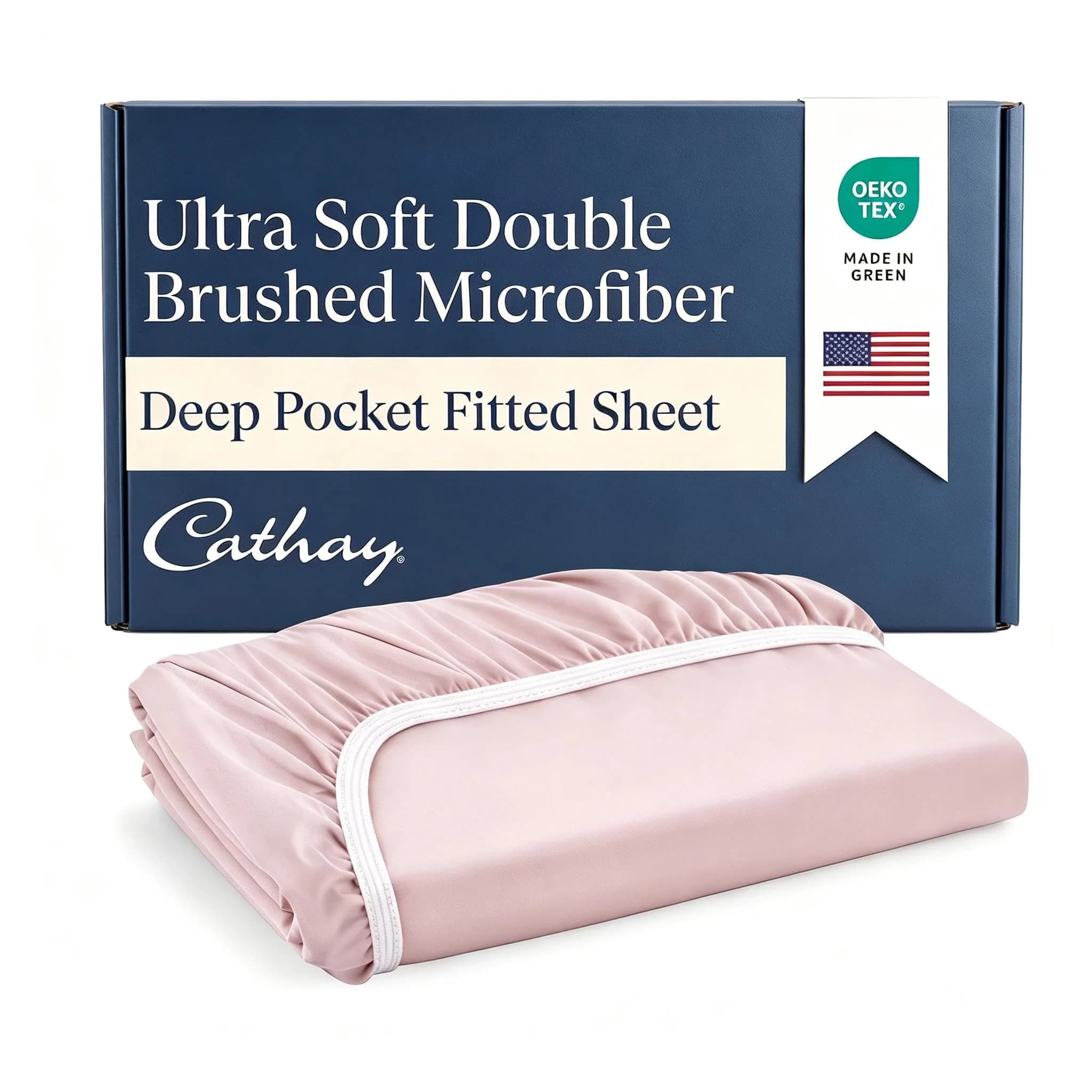 Cathay Home Queen Fitted Sheet Only, 14" Deep Pocket Ultra Soft, Light Gray | Hypoallergenic Microfiber Bedding — Blush