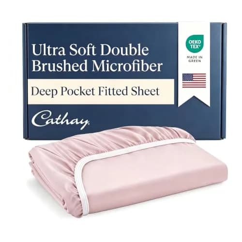 Cathay Home King Fitted Sheet Only, 14" Deep Pocket, Blush | Ultra Soft Microfiber, Hypoallergenic, OEKO-TEX Certified thumbnail 1