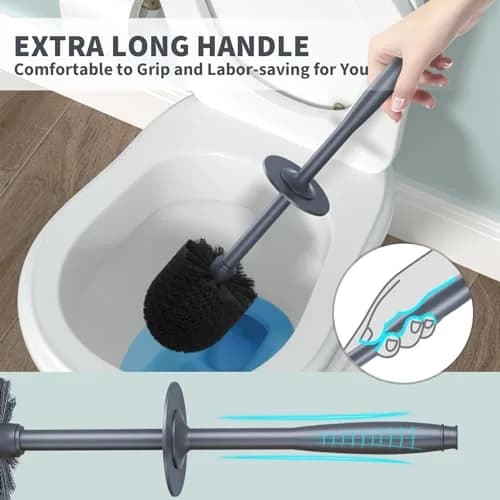UPTRONIC Toilet Bowl Brush with Long Handle & Covered Holder | Gray, 1 Set thumbnail 4