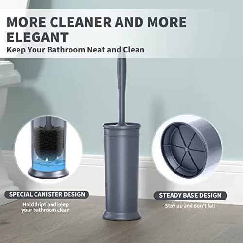 UPTRONIC Toilet Bowl Brush with Long Handle & Covered Holder | Gray, 1 Set thumbnail 5