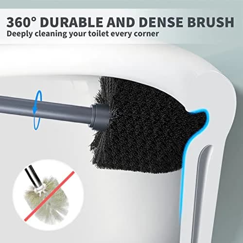 UPTRONIC Toilet Bowl Brush with Long Handle & Covered Holder | Gray, 1 Set thumbnail 2