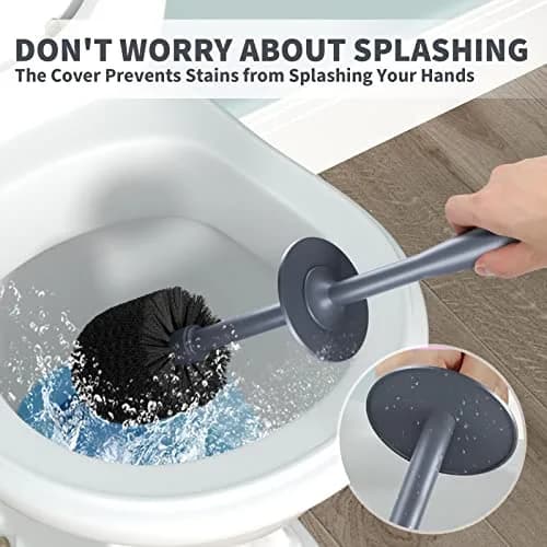 UPTRONIC Toilet Bowl Brush with Long Handle & Covered Holder | Gray, 1 Set thumbnail 3