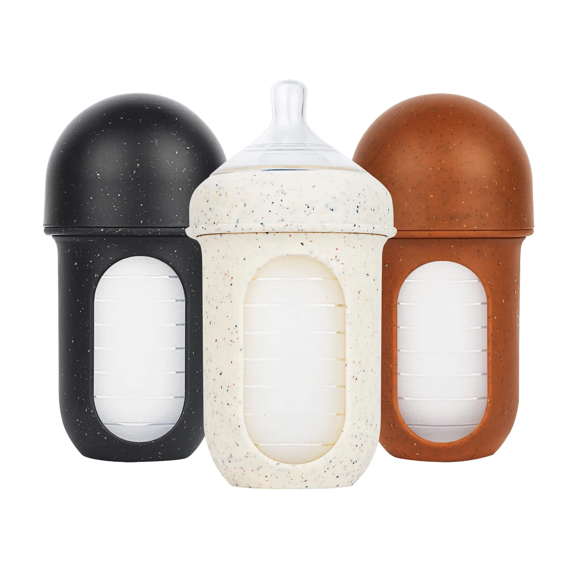 Boon Nursh Silicone Baby Bottles - Speckle - 8 Oz (237ml) - 3 Count | Air-Free Feeding Reduces Colic Symptoms