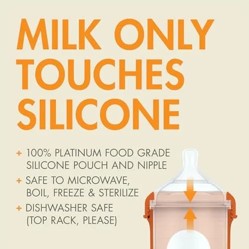 Boon Nursh Silicone Baby Bottles - Speckle - 8 Oz (237ml) - 3 Count | Air-Free Feeding Reduces Colic Symptoms thumbnail 4