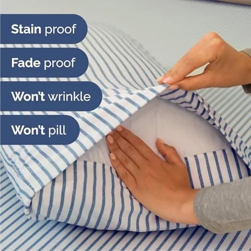 CGK Unlimited Queen Size 4 Piece Sheet Set | Breathable & Cooling Microfiber Sheets - Blue Stripes thumbnail 5
