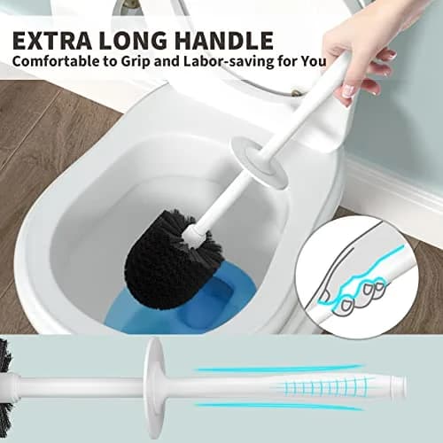 UPTRONIC Toilet Bowl Brush with Holder & Long Handle | White Toilet Scrubber Set thumbnail 4