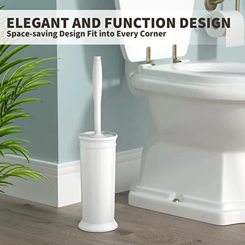 UPTRONIC Toilet Bowl Brush with Holder & Long Handle | White Toilet Scrubber Set thumbnail 6