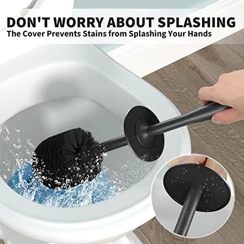 UPTRONIC Toilet Bowl Brush with Long Handle & Covered Holder | Black, 1 Set thumbnail 3