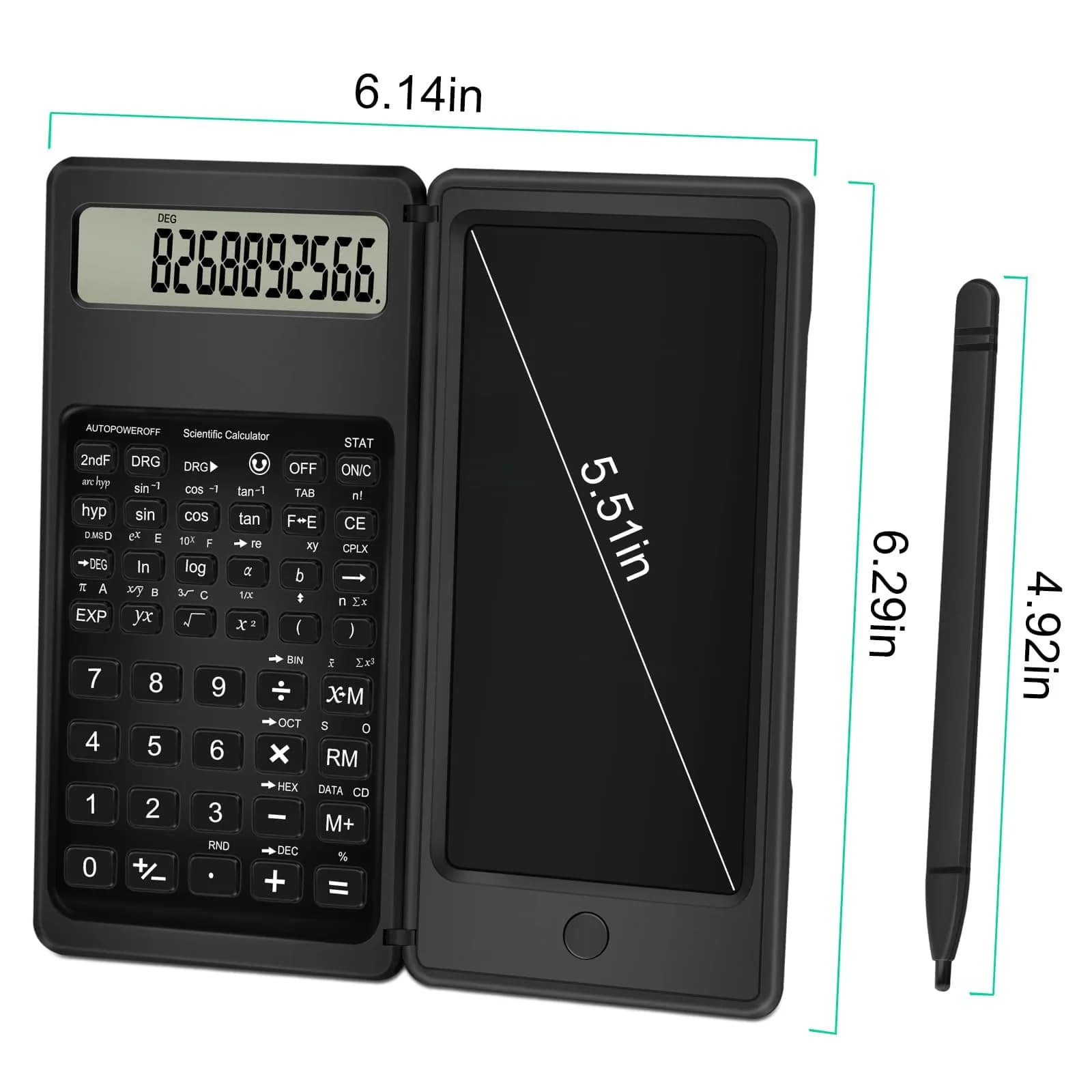 TRELC Scientific Calculator with Notepad & Stylus, 10-Digit LCD Display, Black | Portable 117g (4.05 oz) Calculator - view 5