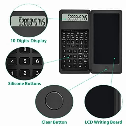 TRELC Scientific Calculator with Notepad & Stylus, 10-Digit LCD Display, Black | Portable 117g (4.05 oz) Calculator thumbnail 3