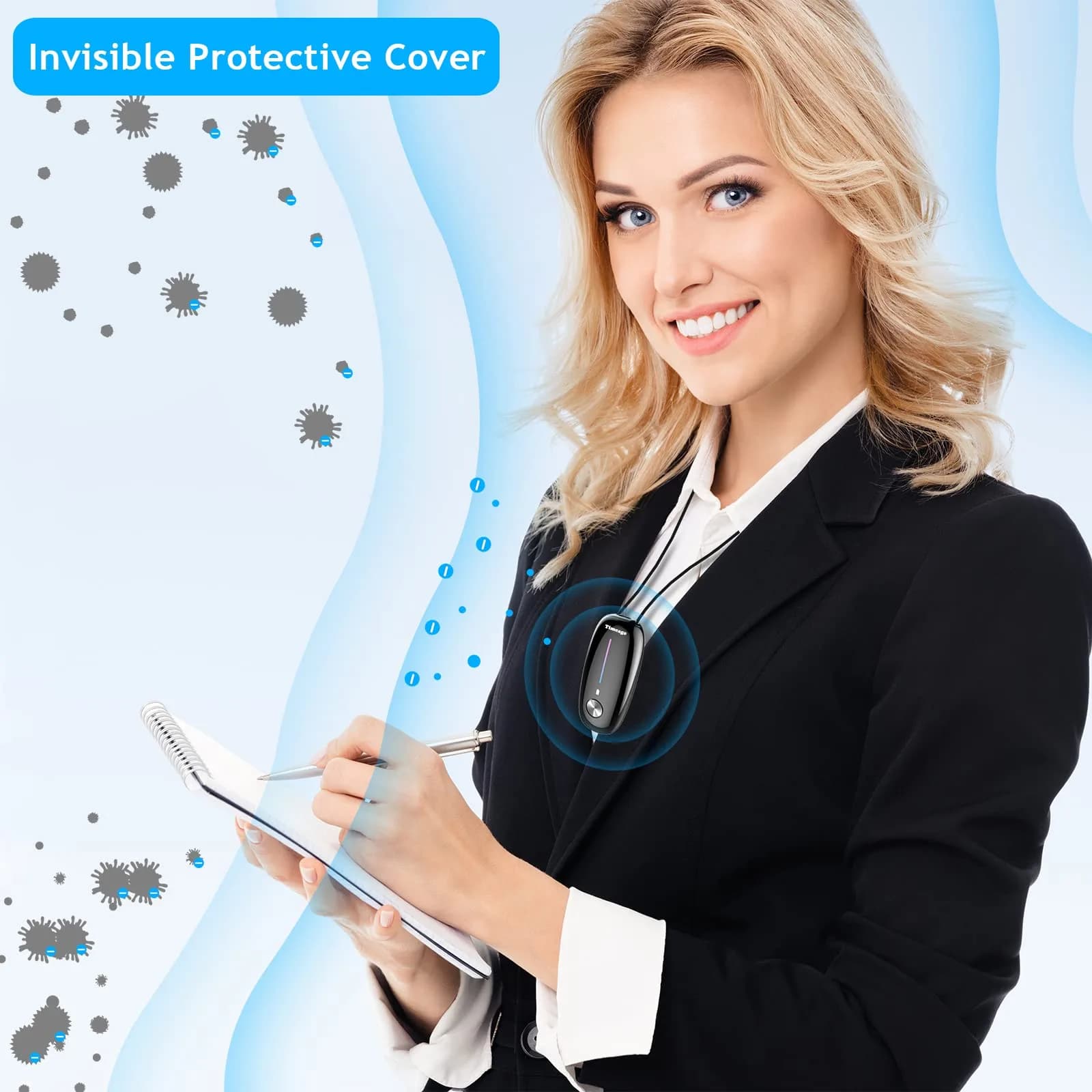 Timeage Blue Wearable Personal Air Purifier Necklace | 120 Million Negative Ions - view 2