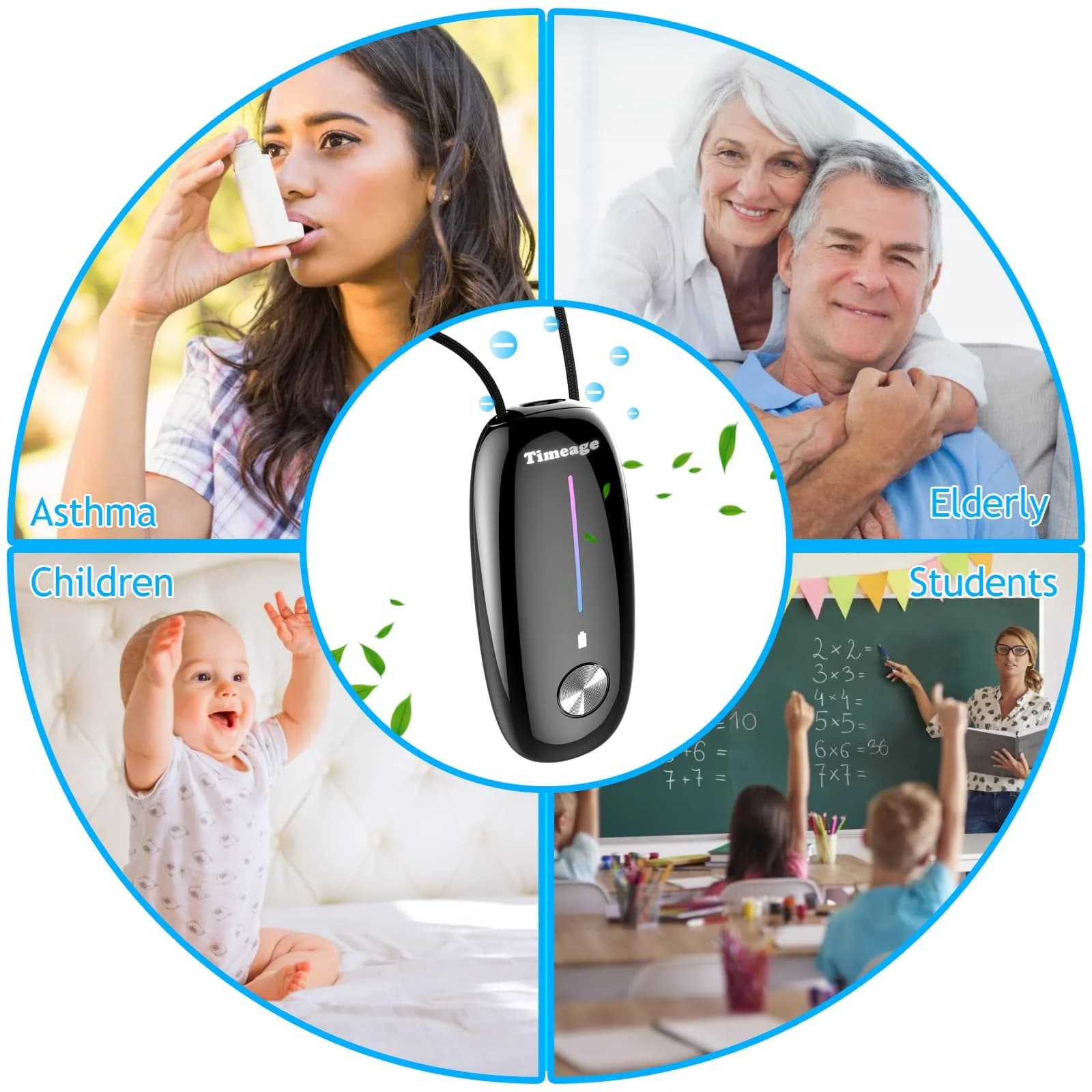 Timeage Black Wearable Personal Air Purifier Necklace | 120 Million Negative Ions - view 5