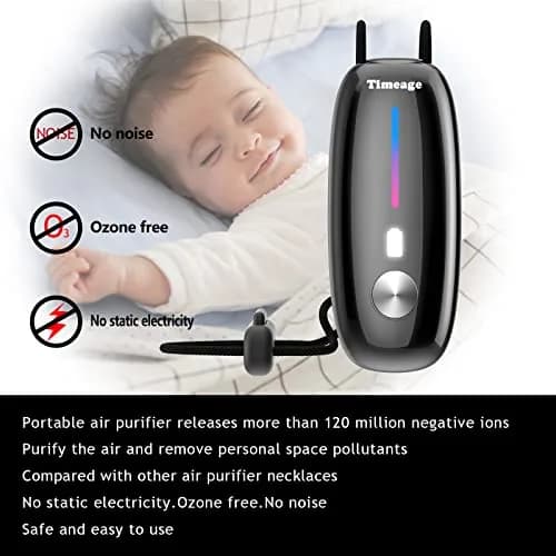 Timeage Black Wearable Personal Air Purifier Necklace | 120 Million Negative Ions thumbnail 3