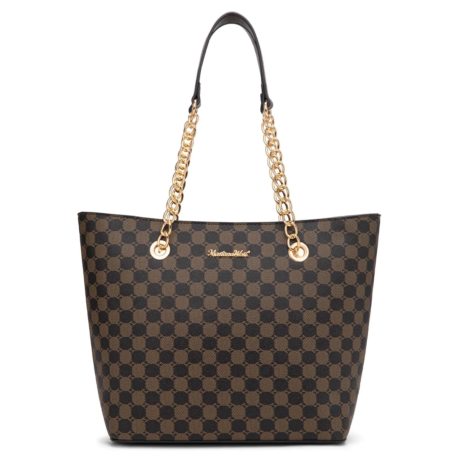 Montana West Tote Bag for Women Chain Top-handle Satchel Handbags Ladies Purses Shoulder Bags MWC-0391BK/COW 31.75 cm (12.5 in) | Elegant PU Leather with Golden Chain Handle — *Coffee
