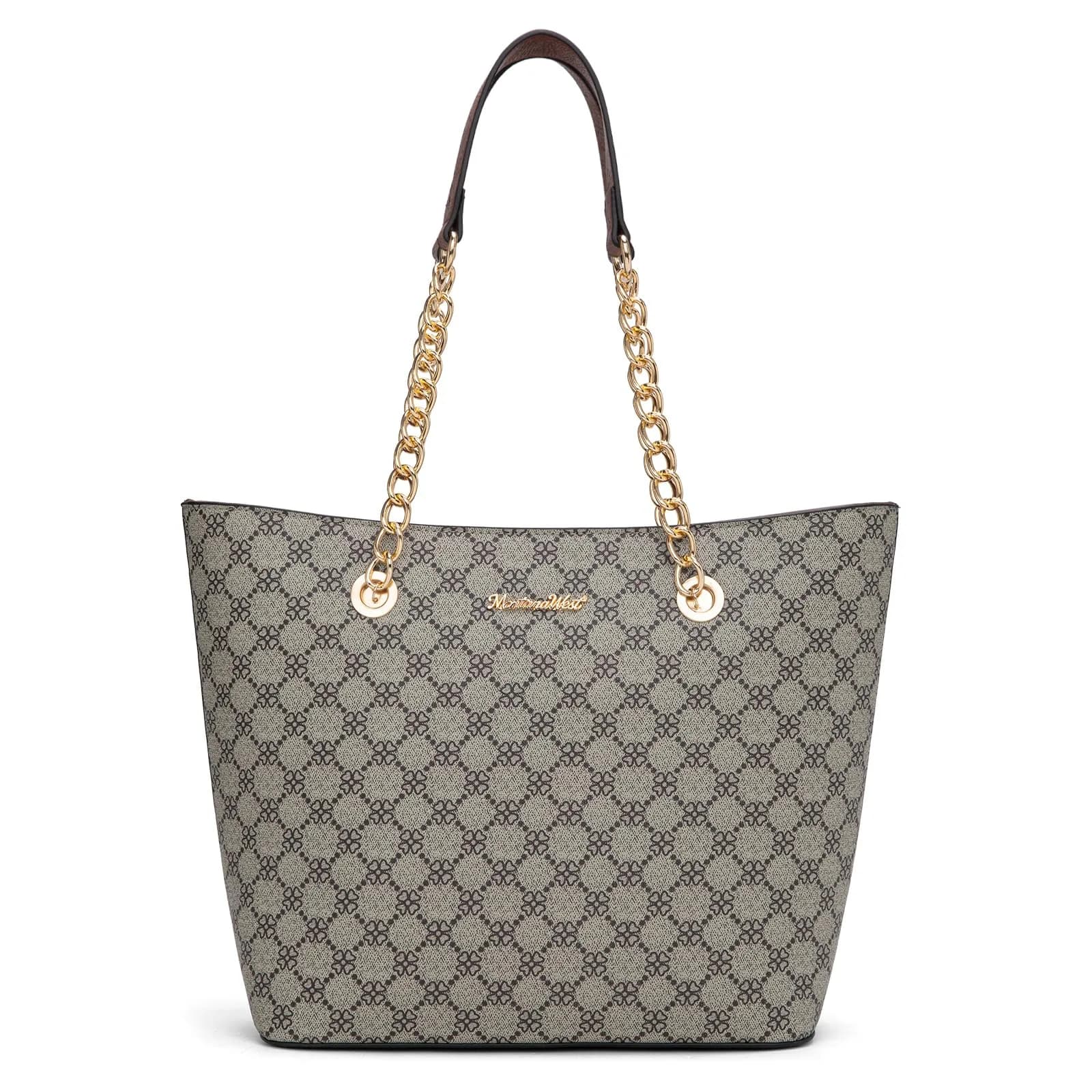 Montana West Tote Bag for Women Chain Top-handle Satchel Handbags Ladies Purses Shoulder Bags MWC-0391BR Brown Lucky Clover