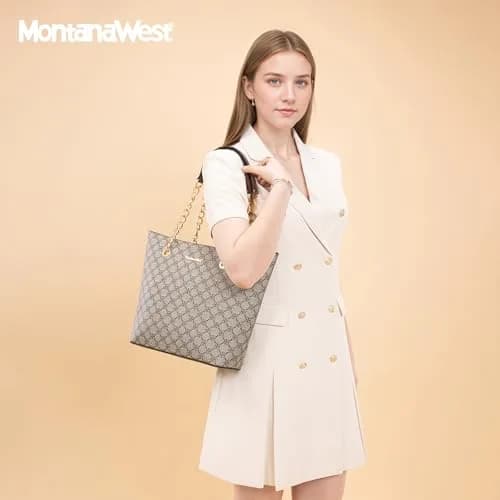 Montana West Tote Bag for Women Chain Top-handle Satchel Handbags Ladies Purses Shoulder Bags MWC-0391BR Brown Lucky Clover thumbnail 2