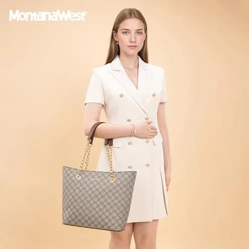 Montana West Tote Bag for Women Chain Top-handle Satchel Handbags Ladies Purses Shoulder Bags MWC-0391BR Brown Lucky Clover thumbnail 3
