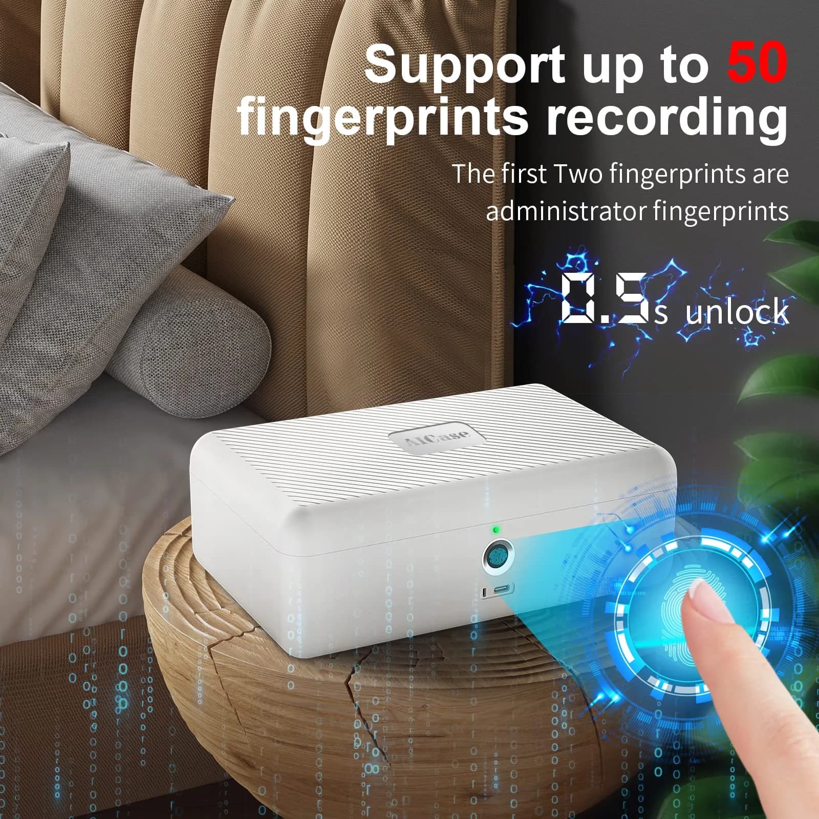 AICase Biometric Fingerprint Storage Box 22.99cm (9") | Quick Access Security for Valuables - view 2