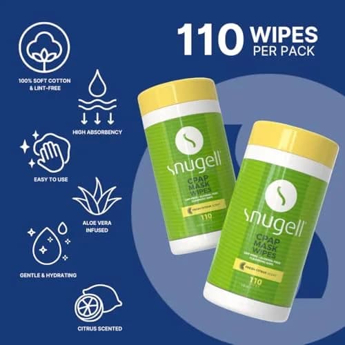 Snugell Citrus Scented CPAP Mask Wipes 110 Count | Alcohol-Free, Lint-Free Cotton for CPAP Equipment thumbnail 2