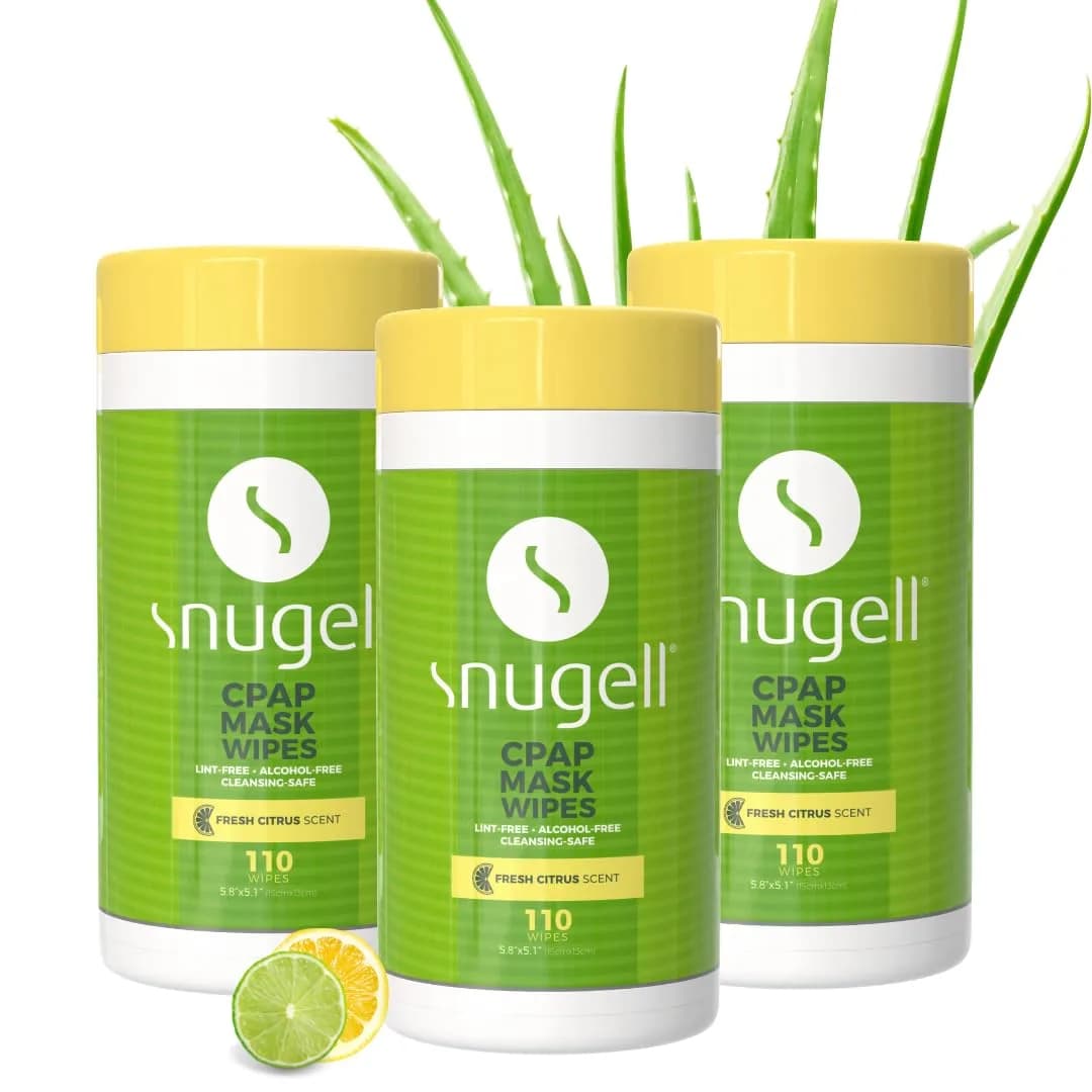 Snugell Unscented CPAP Mask Wipes (3-Pack, 330 Wipes Total) | 100% Soft Cotton, Alcohol-Free with Aloe Vera — Citrus
