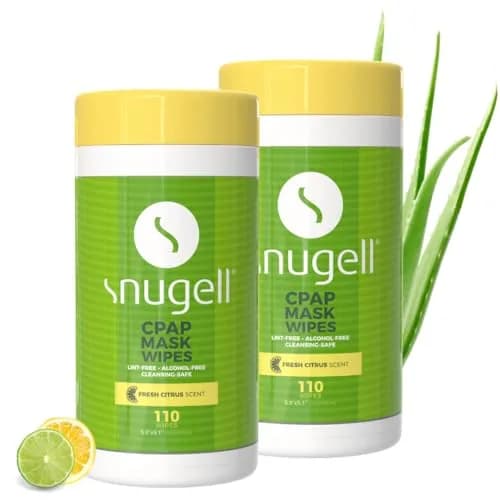 Snugell Citrus Scented CPAP Mask Wipes – 220 Count (2x110) | Alcohol-Free, Lint-Free Cotton Wipes for CPAP Masks, Tubes & Devices — Citrus