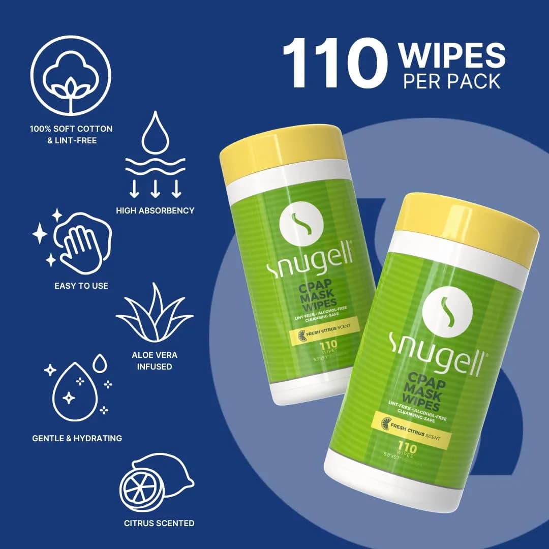 Snugell Citrus Scented CPAP Mask Wipes – 220 Count (2x110) | Alcohol-Free, Lint-Free Cotton Wipes for CPAP Masks, Tubes & Devices - view 2