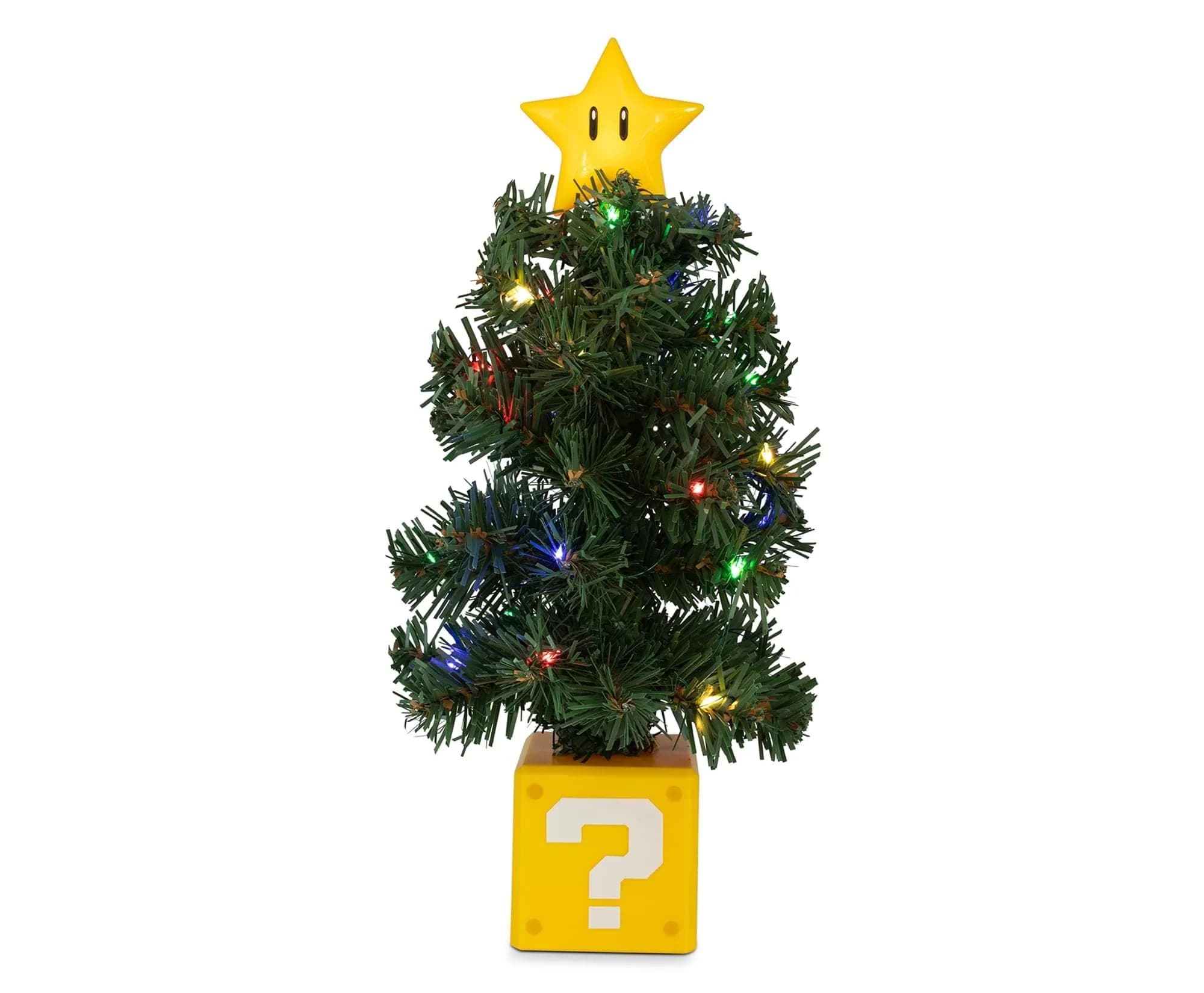 任天堂販売(Nintendo Sales) Super Mario Bros. Super Star LED Desktop Holiday Tree 30.48cm (12in) | Festive Gaming Decor — Yellow