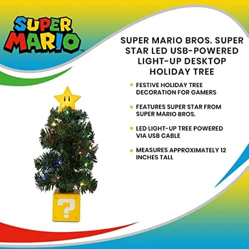 任天堂販売(Nintendo Sales) Super Mario Bros. Super Star LED Desktop Holiday Tree 30.48cm (12in) | Festive Gaming Decor thumbnail 6