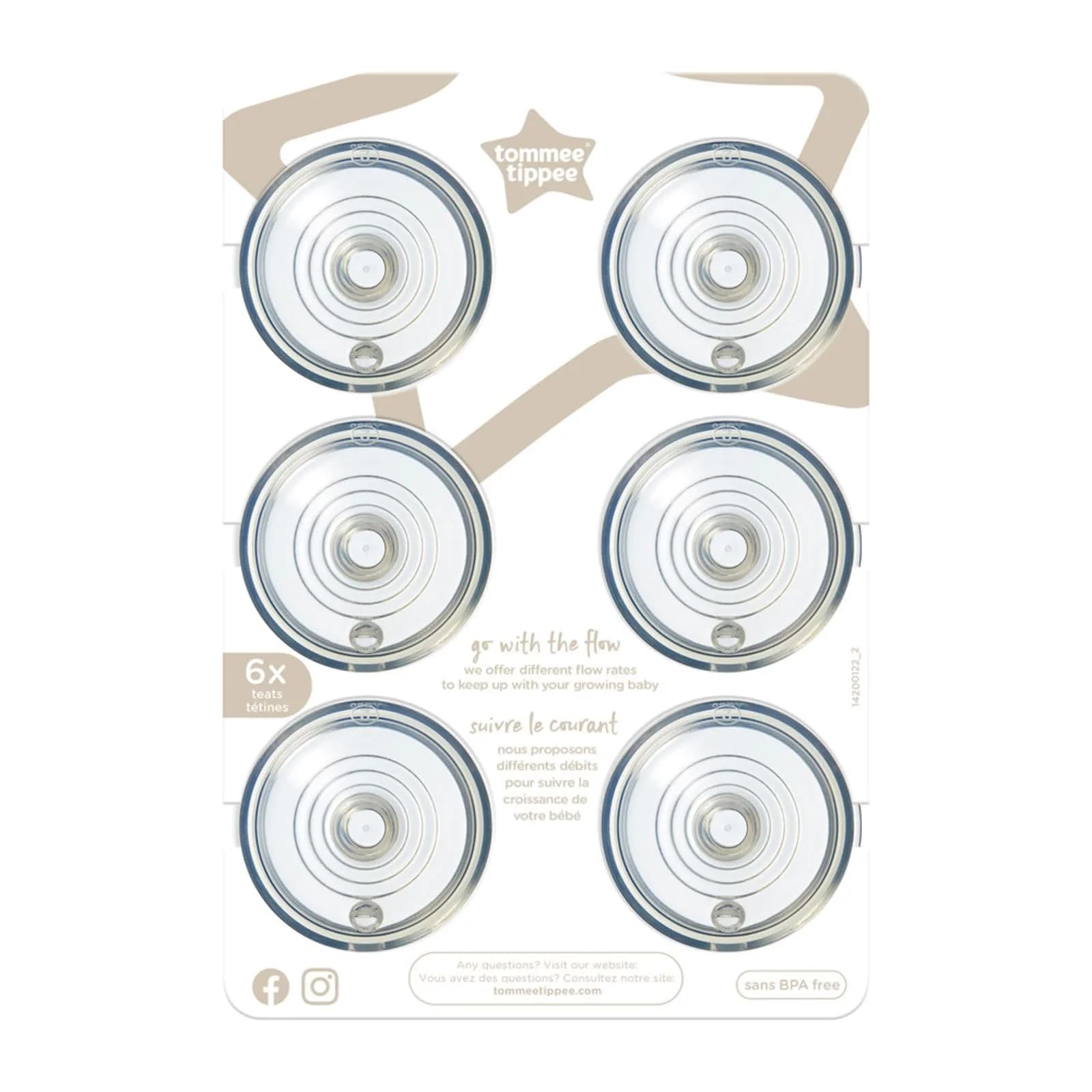 Tommee Tippee Natural Start Bottle Nipples Medium Flow 6 Count (Pack of 6) | Breast-Like Silicone for Natural Latch - main product image