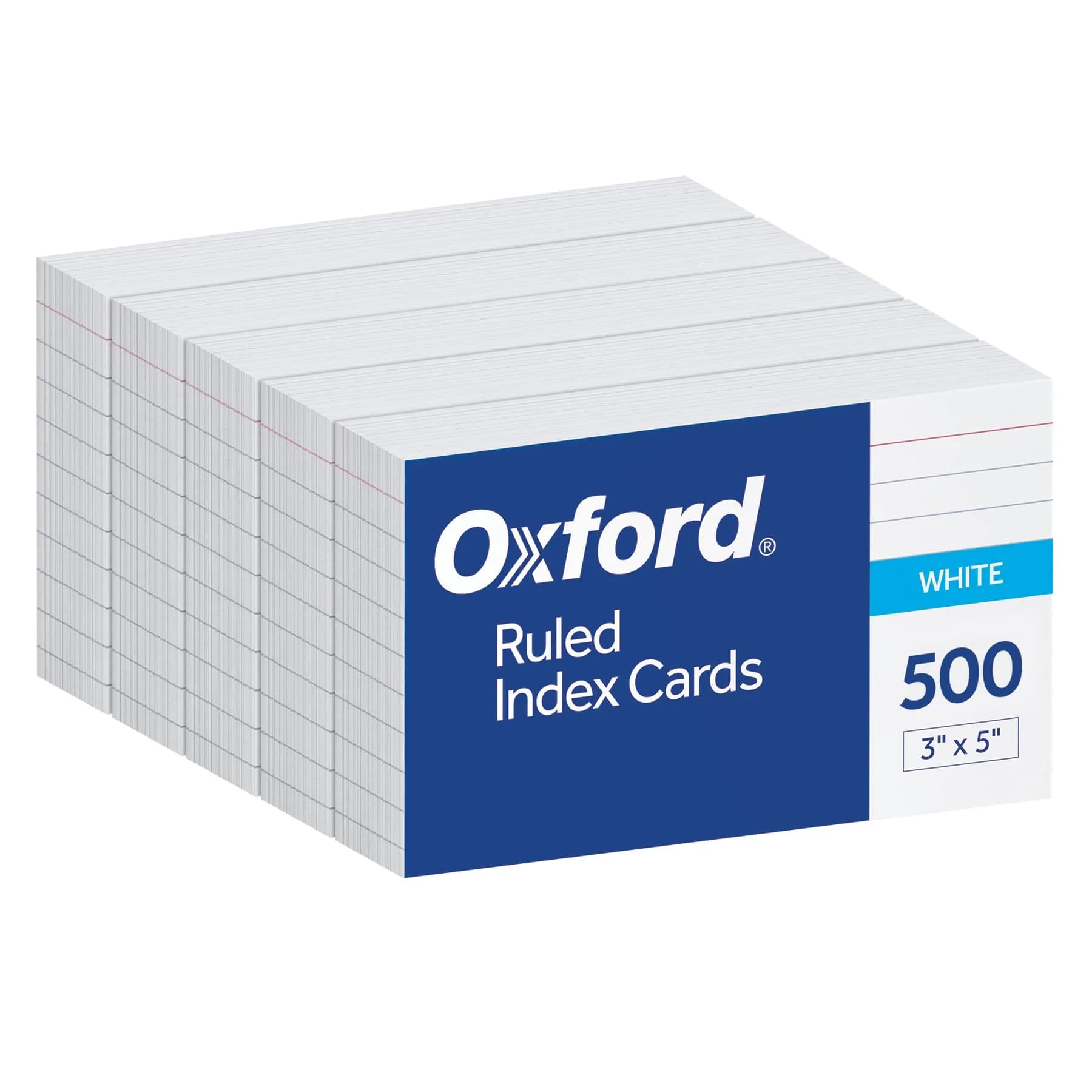 Oxford Ruled Index Cards 3x5 Inches White Lined Front Blank Back 500 Count | Study Cards for School and Studying - main product image