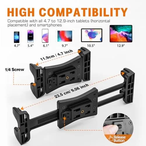 JUBOR Adjustable Tablet Holder for Mic Stand | 10.9 cm - 32.8 cm (4.3" - 12.9") Screen Size thumbnail 4
