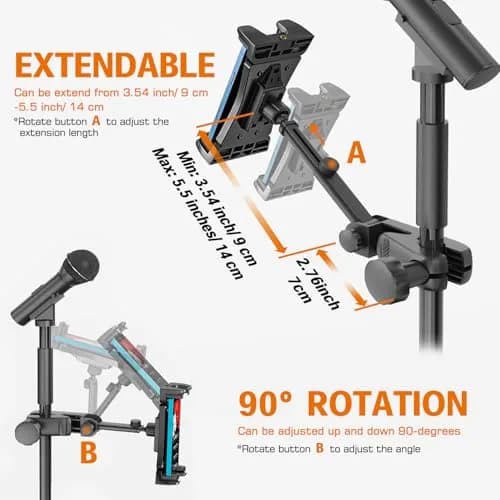 JUBOR Adjustable Tablet Holder for Mic Stand | 10.9 cm - 32.8 cm (4.3" - 12.9") Screen Size thumbnail 2