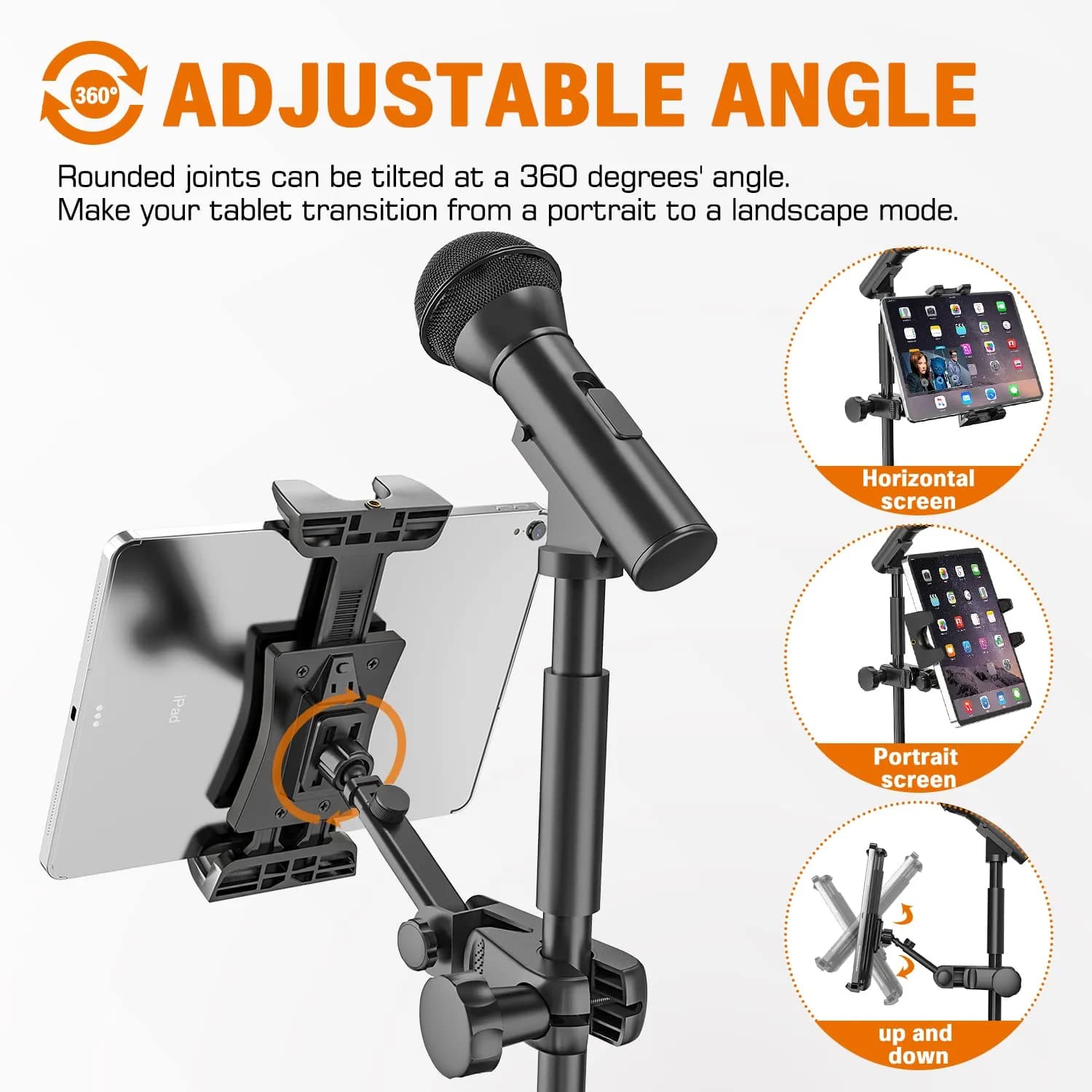 JUBOR Adjustable Tablet Holder for Mic Stand | 10.9 cm - 32.8 cm (4.3" - 12.9") Screen Size - view 3