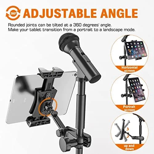 JUBOR Adjustable Tablet Holder for Mic Stand | 10.9 cm - 32.8 cm (4.3" - 12.9") Screen Size thumbnail 3