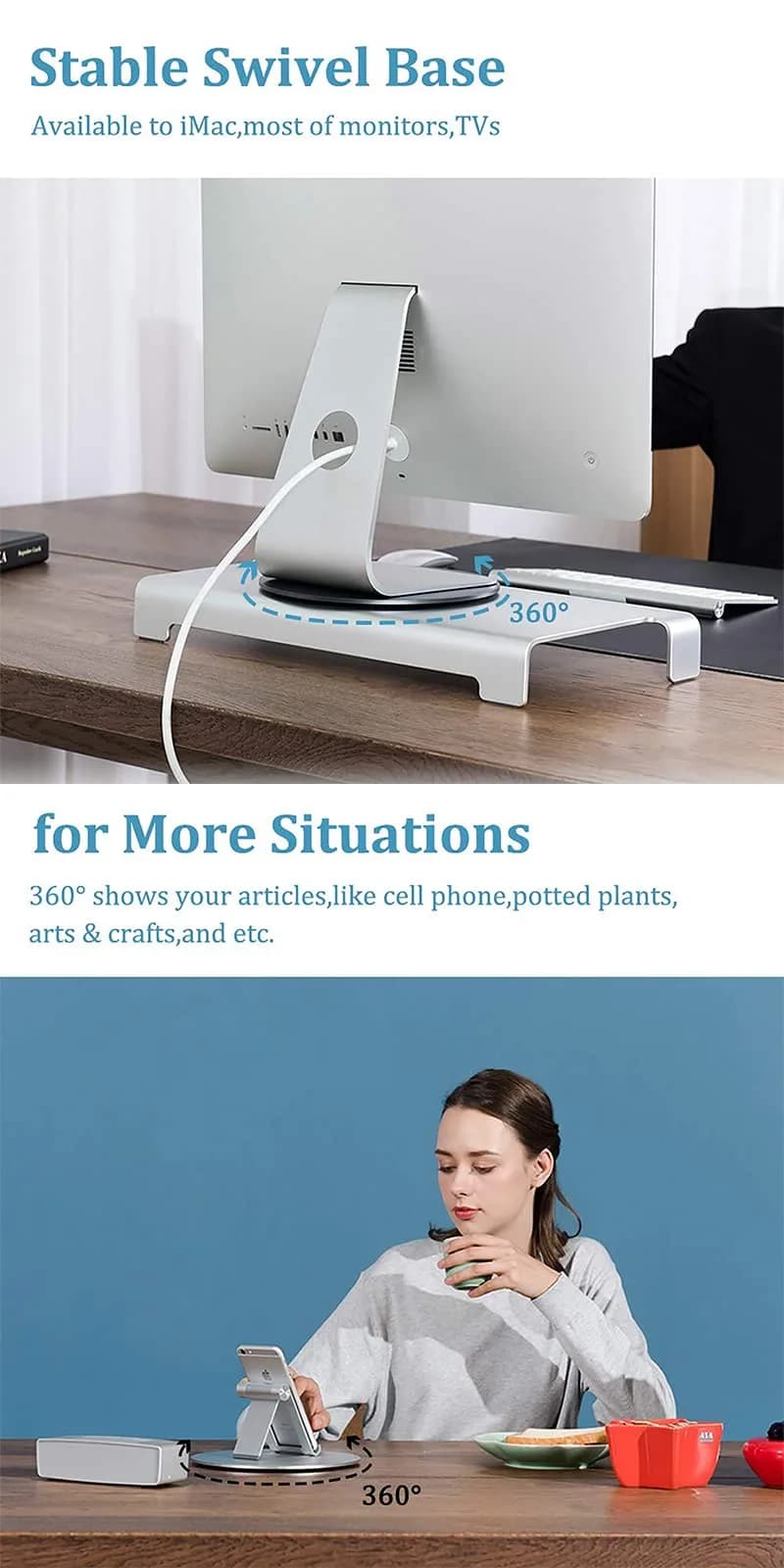 Yoqanr 360° Rotating Monitor Swivel Base Silver Aluminum Alloy 22cm (8.66 inch) | Stable Screen Turntable for Laptops, TVs, and More - view 4