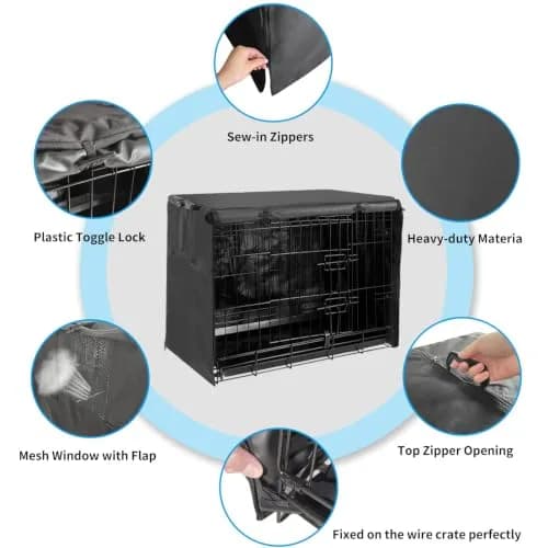 Joroamp Dog Kennel Cover 24"L x 18"W x 19"H Black | Waterproof 600D Oxford Fabric for Wire Crates with 1-3 Doors thumbnail 5