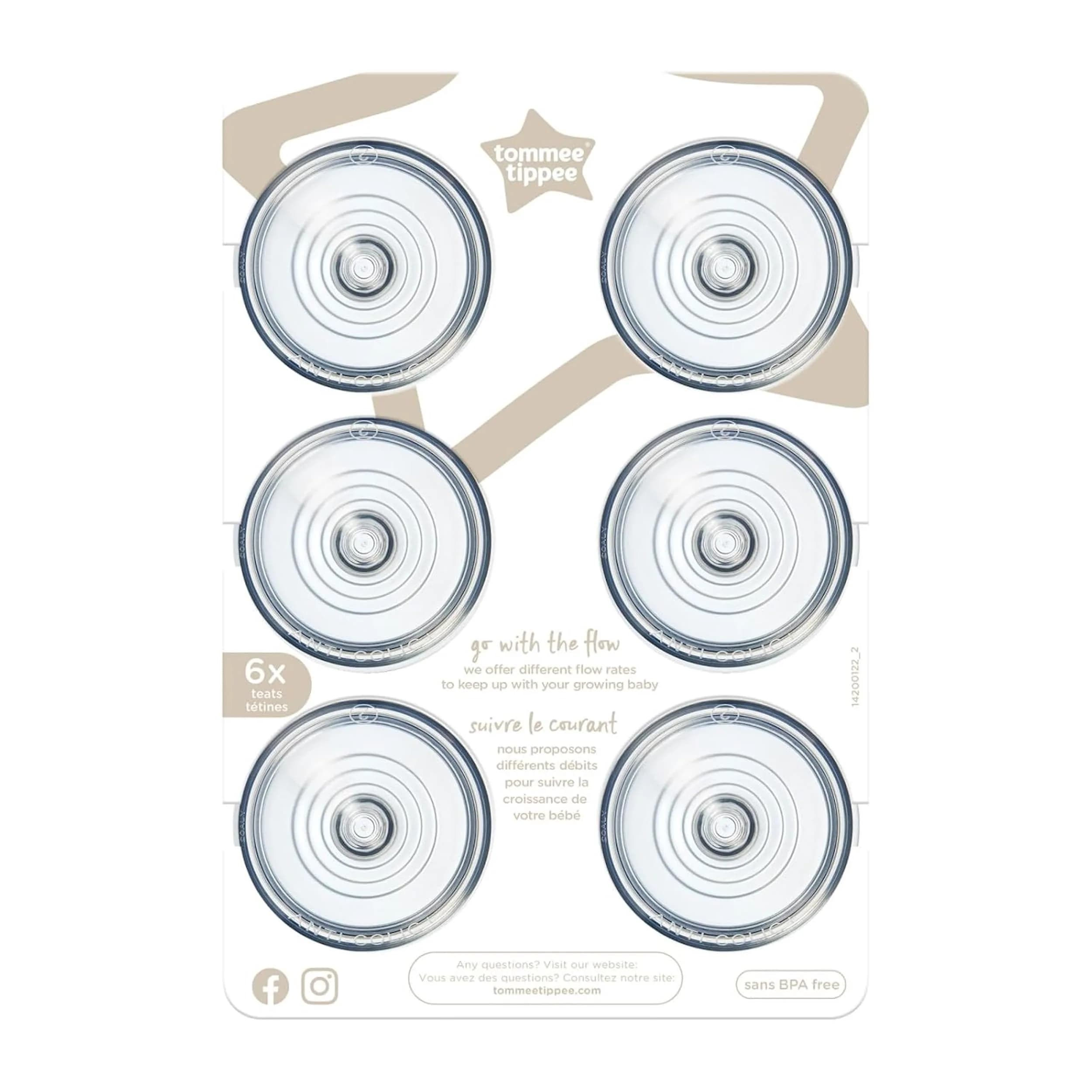 Tommee Tippee Advanced Anti-Colic Bottle Nipples Medium Flow 6 Count (Pack of 1) | Breast-Like Silicone for Natural Latch - main product image