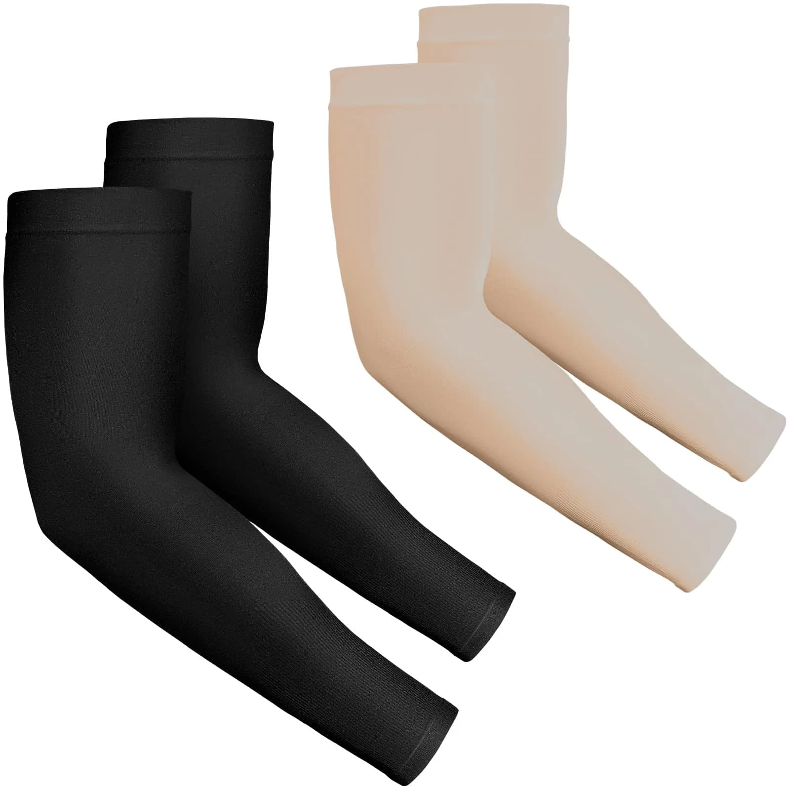 Rescoto UPF 50+ Cooling Arm Sleeves (2 Pairs, Black & Beige) | Protects Skin from Harmful UV Rays — 2 Pairs: 1 Pair Black & 1 Pair Beige