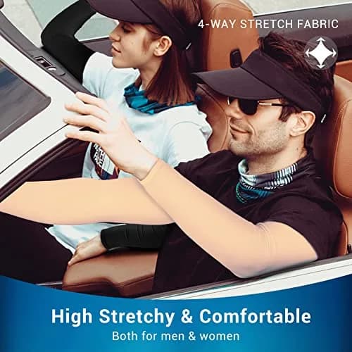 Rescoto UPF 50+ Cooling Arm Sleeves (2 Pairs, Black & Beige) | Protects Skin from Harmful UV Rays thumbnail 5